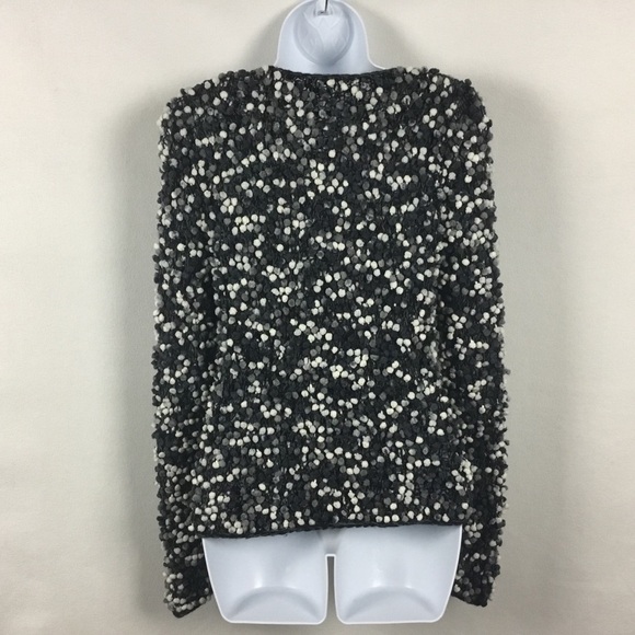 Grey Black & White Wool Blend Long Sleeve Pompom Sweater - Picture 3 of 10